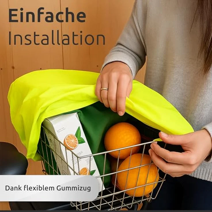 ECENCE Fahrradkorb Regenschutz Gelb, wasserabweisende Abdeckung mit flexiblem Gummizug für universellen Einsatz – Bild 3