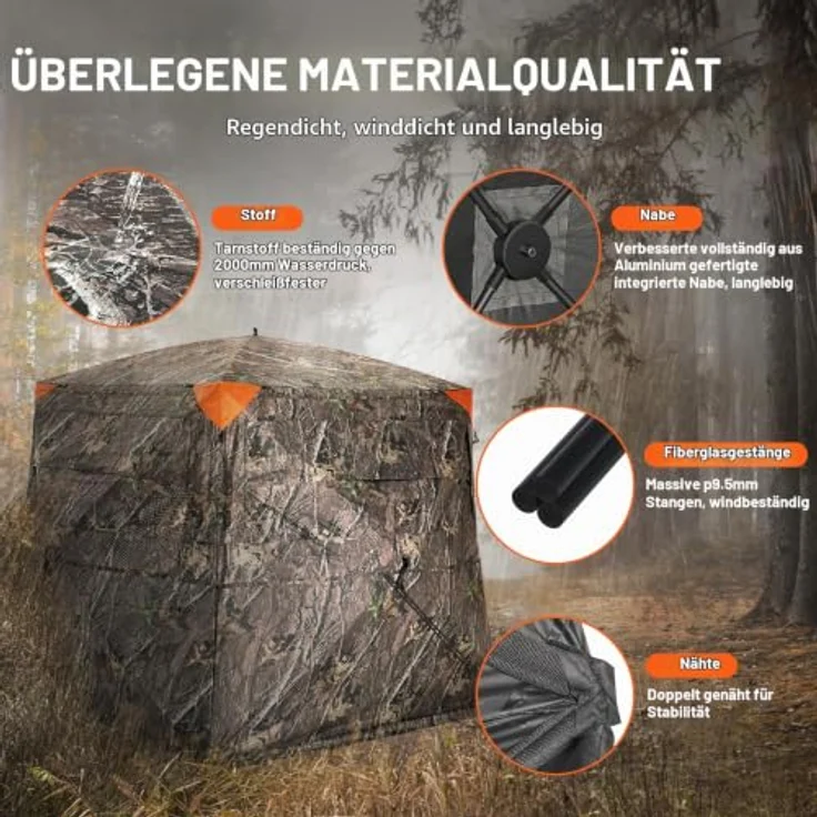 VEVOR Jagdversteck 270° durchsichtiges Bodenversteck, Pop-Up-Hirschversteck für 4-5 Personen, tragbares, wetterfestes Jagdzelt in Tarnfarbe mit Tragetasche – Bild 4