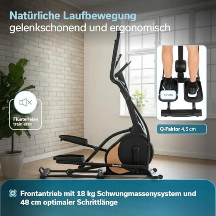 Skandika Crosstrainer Carbon P18, Ellipsentrainer mit 32 Widerstandsstufen, 13 Programmen, LCD Display, App kompatibel, bis 135 kg, für Heimtraining – Bild 2