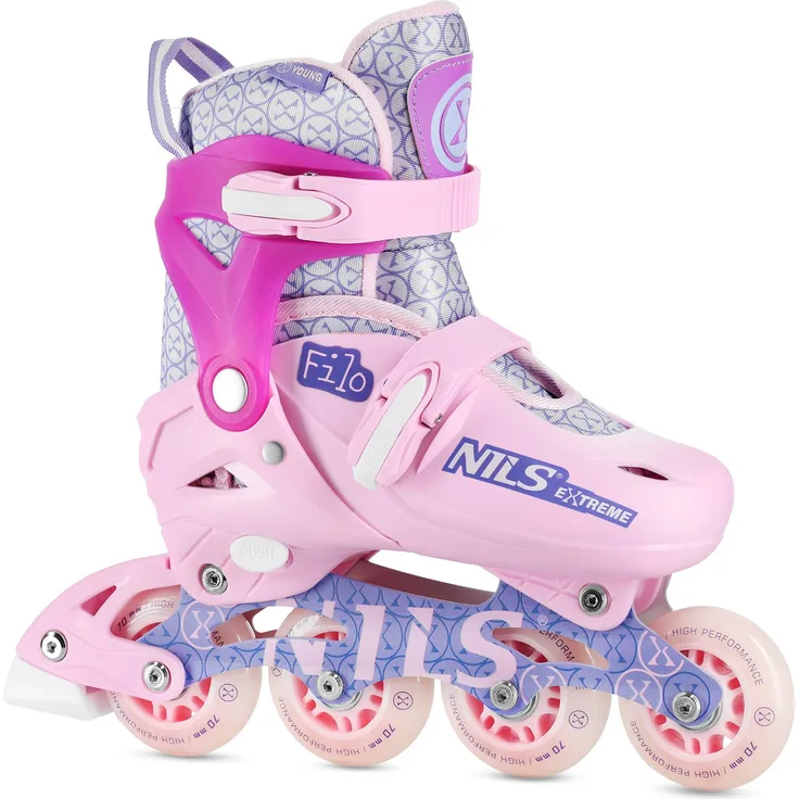 Nils Extreme Na13102 Filo Pink, verstellbare Eiskunstlaufkufen für Kinder, Größe XS (26-29) mit Aluminiumkufe und PVC-Rädern