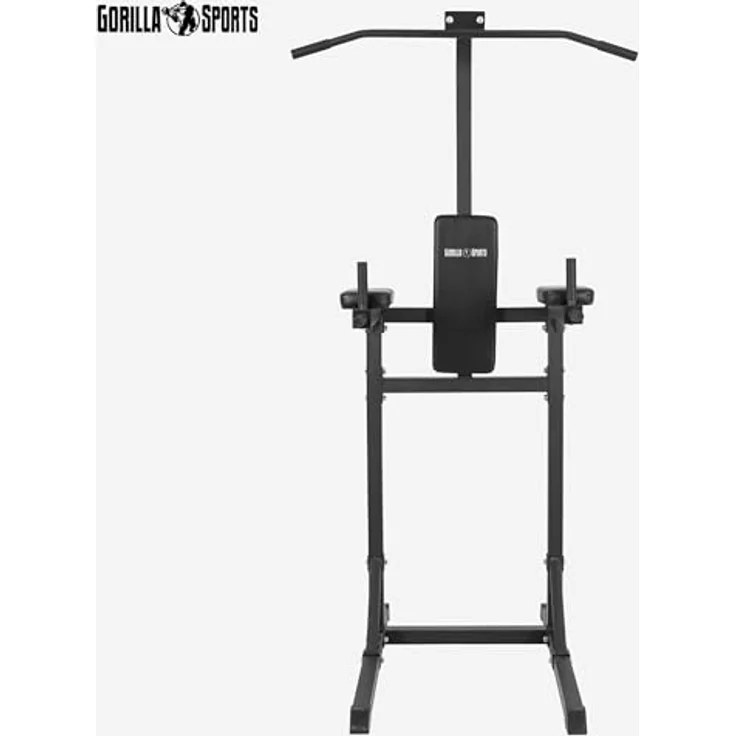 GORILLA SPORTS® Power Tower Klimmzugstation, multifunktional mit Dip-Station, gepolsterter Rückenlehne, schwarz, für Zuhause, max. Belastbarkeit 90 kg – Bild 4
