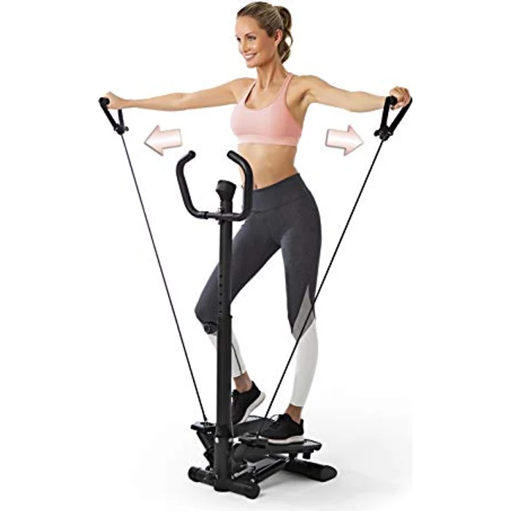 VITALmaxx Fitnesstrainer Swing Stepper mit 2 Expanderbändern | Trainiert die Beinmuskeln und fördert die Ausdauer | Höhenverstellbarer Handgriff | Max. Belastung 100 kg [schwarz] – Bild 4