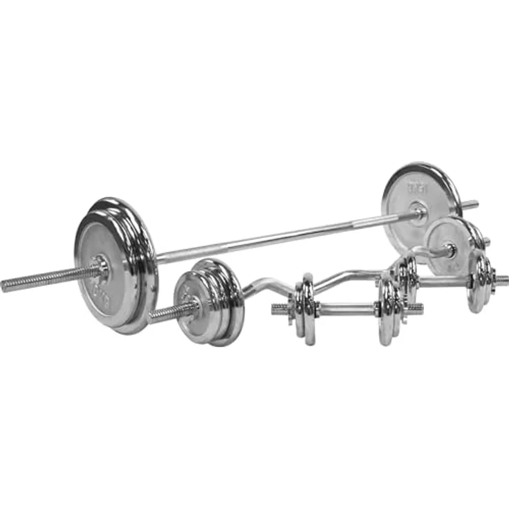 GORILLA SPORTS® Hantelset 108 kg - Chrom, Langhantelstange 170 cm, SZ-Stange 120 cm, 2 Kurzhanteln - Krafttraining für den ganzen Körper – Bild 1