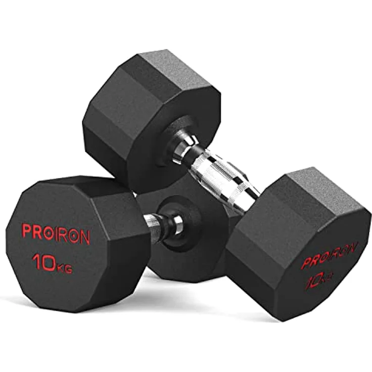 PROIRON Geruchlose Hexagon Hanteln Mit Stahlkern, Kurzhanteln 12-seitiges Einzigartiges Design Langlebig und Strapazierfähig für Das Tägliche Krafttraining 10Kg x 2