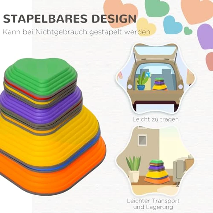 AIYAPLAY Flusssteine, 11-tlg. Stapelbare Balanciersteine in Herzform, rutschfest, bis 80 kg belastbar, für Kinder von 3-8 Jahren, bunt – Bild 4