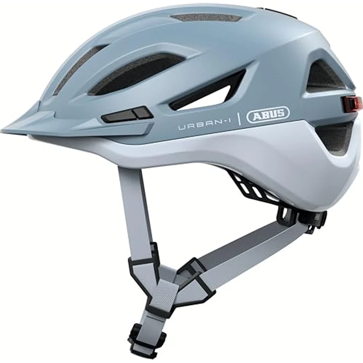 ABUS Urban-I 4.0 ACE, Fahrradhelm mit aufladbarem Rücklicht, 4 Leuchtmodi, Schirm, Zopf-Öffnung, magnetischem Verschluss, Größe S, blau – Bild 1