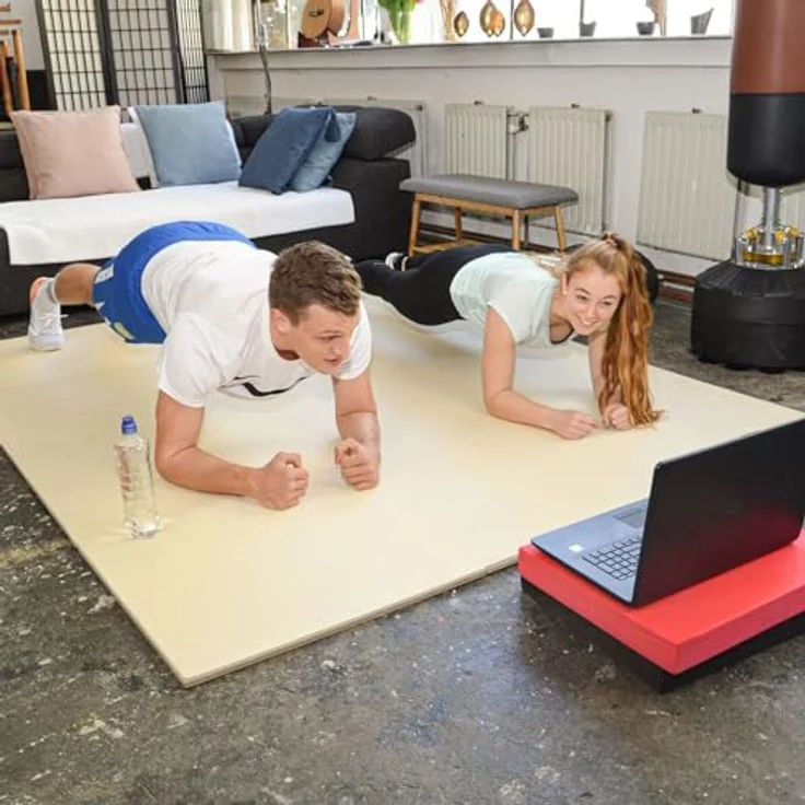 EYEPOWER Extra dick 2cm Fitnessmatte, 4er Set 50x50cm, schalldämmende Unterlegmatte für Hantelbank und Fitnessgeräte, wendbar in zwei Farben, EVA Puzzlematte für Homegym und Schutzmatte – Bild 3
