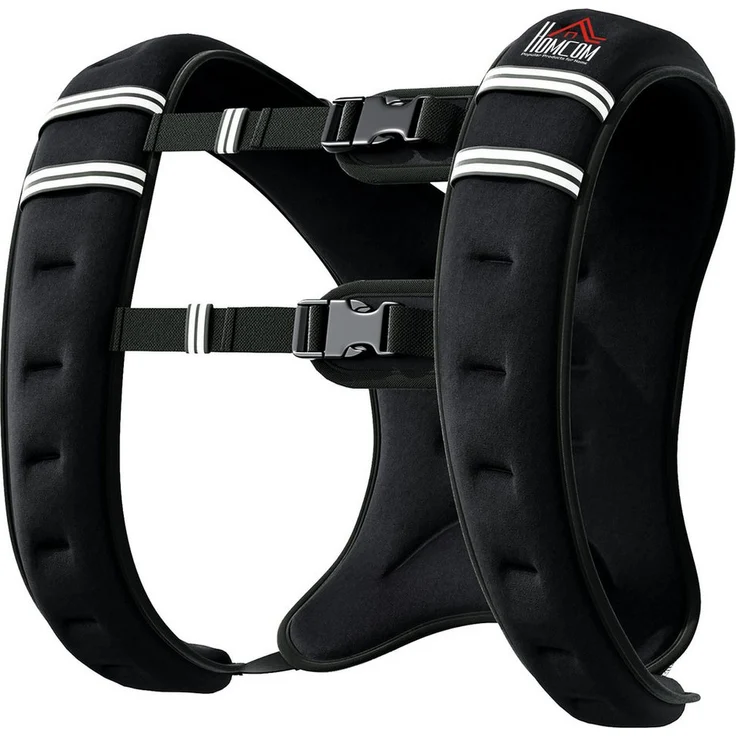 HOMCOM Gewichtsweste Trainingsweste 10 kg verstellbar aus Oxfordstoff, Schwarz, 40 x 35 cm mit Netztasche