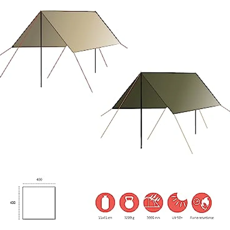 Grand Canyon Zuni 4, Tarp für 4 Personen, 3.25 kg, wasserdicht, UV-Schutzfaktor über 50, 400 x 400 cm – Bild 2