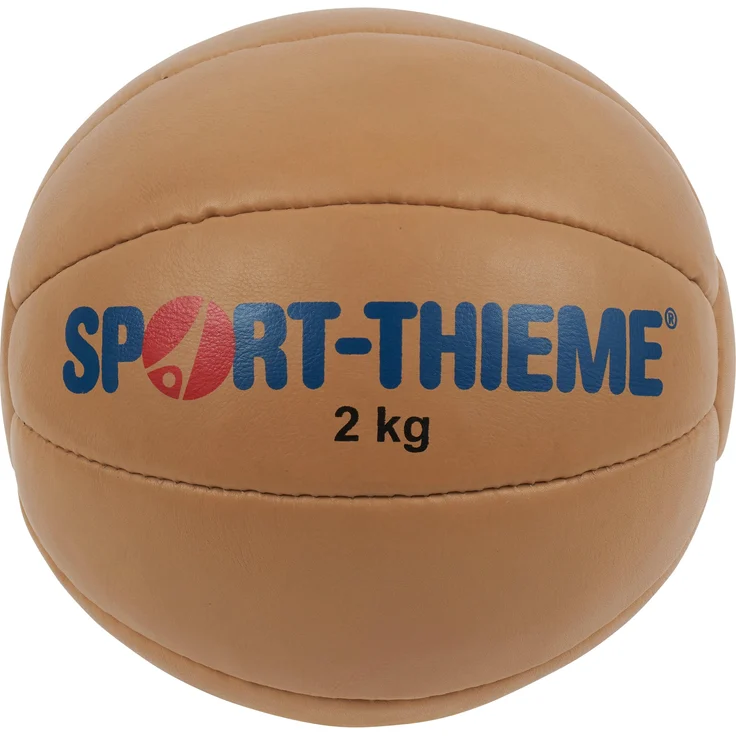 Sport-Thieme Medizinball Tradition, 2 kg, 250 mm Durchmesser, handgenähtes Rindleder in Naturfarbe, Kork-Gummi-Füllung