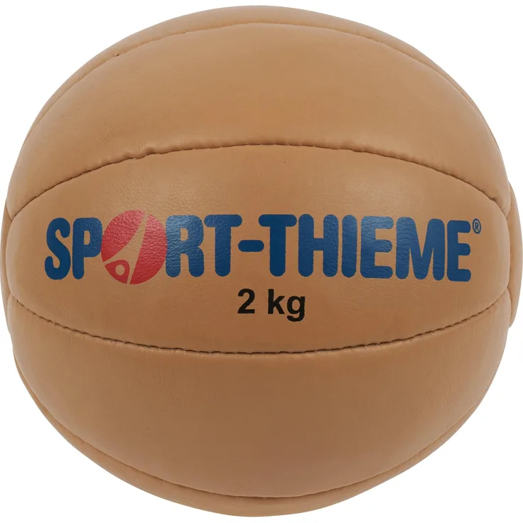 Sport-Thieme Medizinball Tradition, 2 kg, 250 mm Durchmesser, handgenähtes Rindleder in Naturfarbe, Kork-Gummi-Füllung