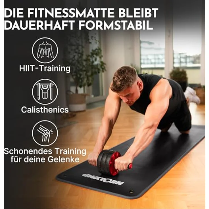 NEOLYMP extra dicke Fitnessmatte, rutschfest mit Aufhänge-Ösen, inkl. Tragegurt & E-Book, 183 × 61 cm, grau – Bild 4