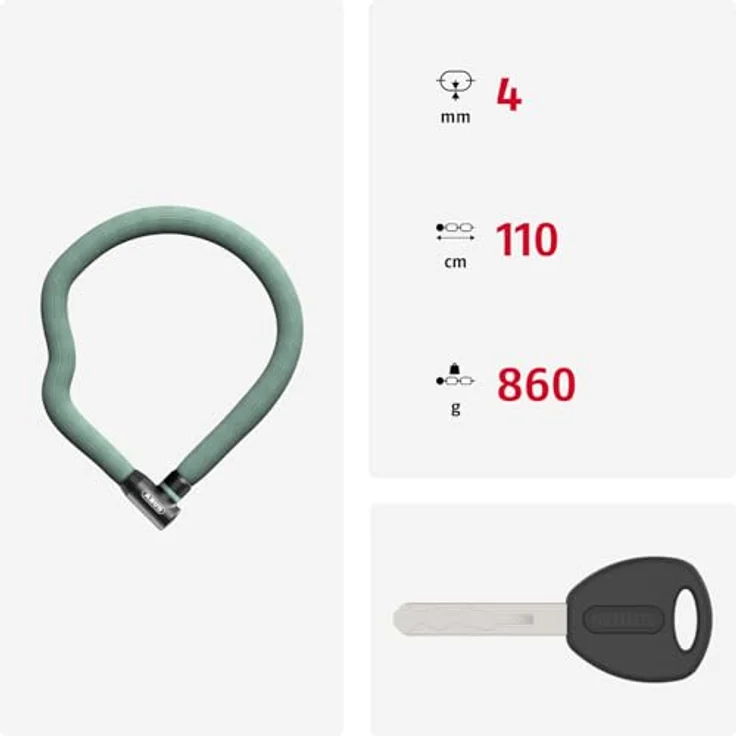 Abus Goose Lock, Veloschloss (110 cm) mit 4 mm Stahlkette, formstabil und flexibel, in verschiedenen Farben erhältlich – Bild 3