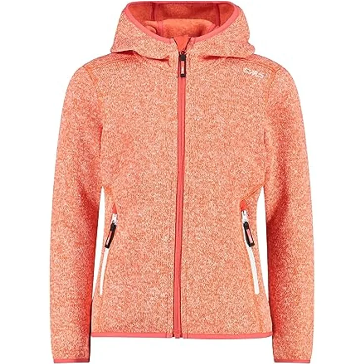 CMP Kid G Jacket Fix Hood, Skijacke mit elastischen Bündchen und zwei Reißverschlusstaschen, Farbe Campari-Bianco, Größe 152