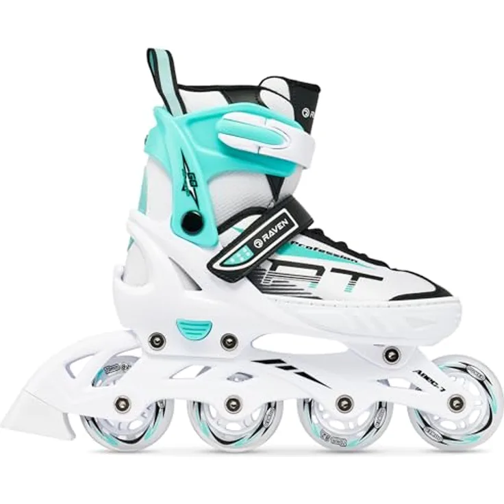 RAVEN Profession Inlineskates, verstellbare 2in1 Inliner für Kinder und Erwachsene, White/Mint, Größe 31-35 (20,5cm-22,5cm)