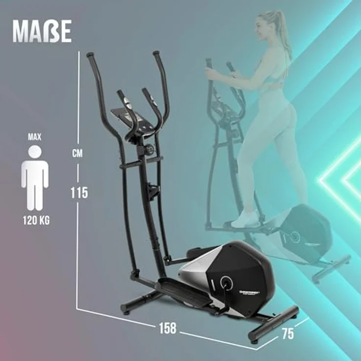Christopeit CT 5 Crosstrainer für Zuhause, Magnet-Bremssystem, 7 kg Schwungmasse, 15-stufige Widerstandseinstellung, LCD-Display mit Pulsmessung, bis 120 kg belastbar – Bild 5