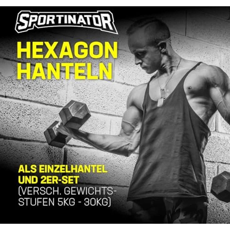 SPORTINATOR Hexagon Hanteln, 2er-Set (7,5 kg) aus Gusseisen mit Gummi-Beschichtung, rutschfester Griff, bodenschonend, ideal für Krafttraining & Fitness – Bild 2