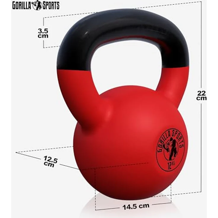 GORILLA SPORTS® Kettlebell - 2-32 kg Gewichte, Einzeln/Set, Gusseisen, Vinyl Beschichtung, Bodenschonende - Kugelhantel, Schwunghantel, Kugelgewicht, Rundgewichte für Fitness, Gym, Krafttraining – Bild 3
