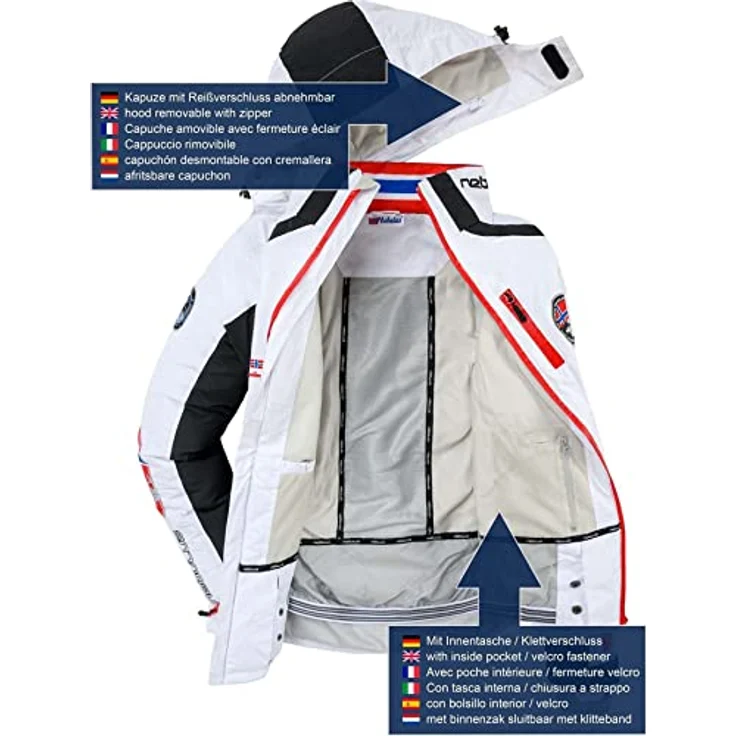 Nebulus MAESTRO SKI Skijacke, wasserdichte und atmungsaktive Winterjacke mit abnehmbarer Kapuze, blau-weiß, XL – Bild 4