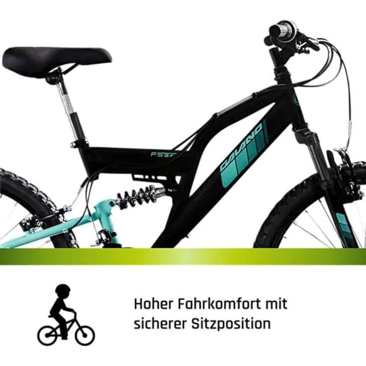 Galano Mountainbike FS240, 18 Gang Shimano Tourney, vollgefedert, 24 Zoll, schwarz/türkis, geeignet für Kinder 130-145 cm – Bild 8