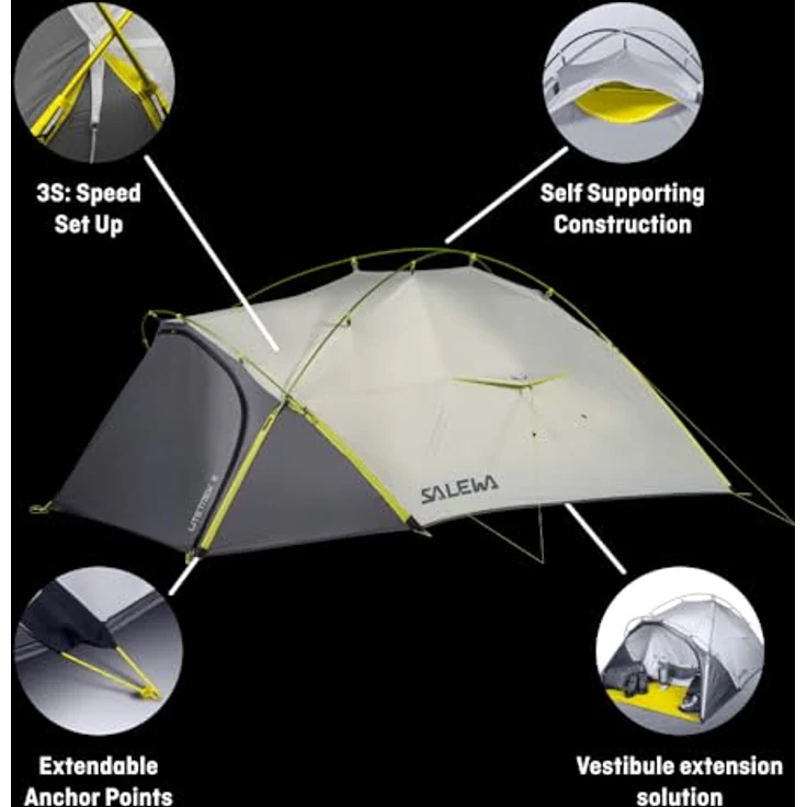 Salewa Litetrek III-Zelt, Grau – Ultraleichtes 3-Jahreszeiten-Zelt mit 3.000 mm Wassersäule, schnellem 3S Speed Set Up und optimierter Belüftung – Bild 3