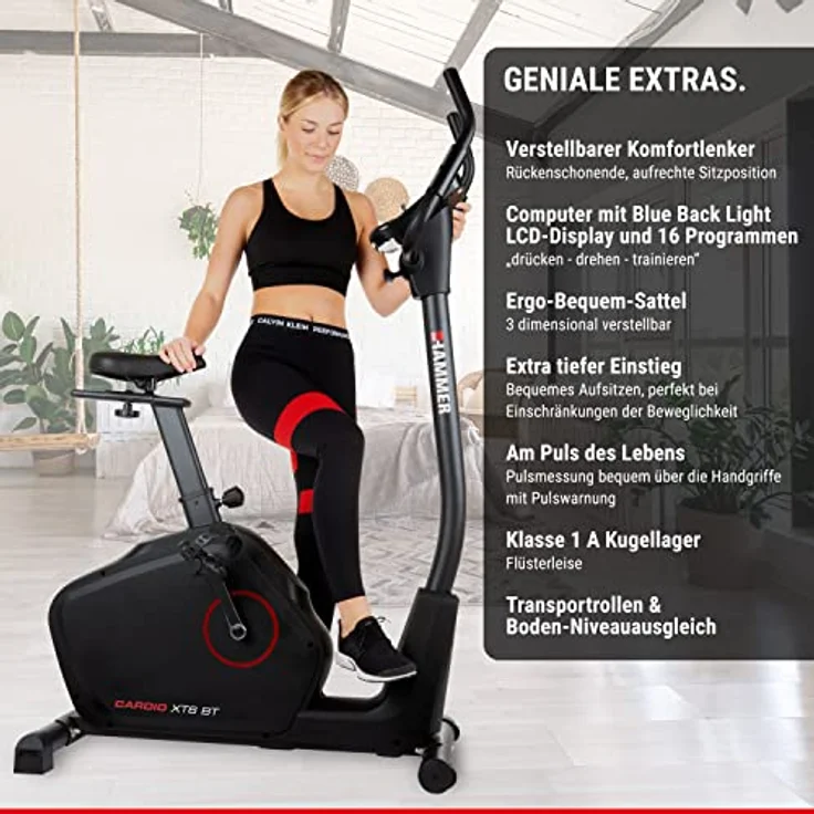 HAMMER 4862 Ergometer Cardio XT6 BT, leises Fitnessfahrrad mit tiefem Einstieg und Comfort-Sattel, 13 kg Schwungmassensystem, Bluetooth & App-Steuerung, 130 kg Benutzergewicht, 93 x 51 x 150 cm – Bild 2