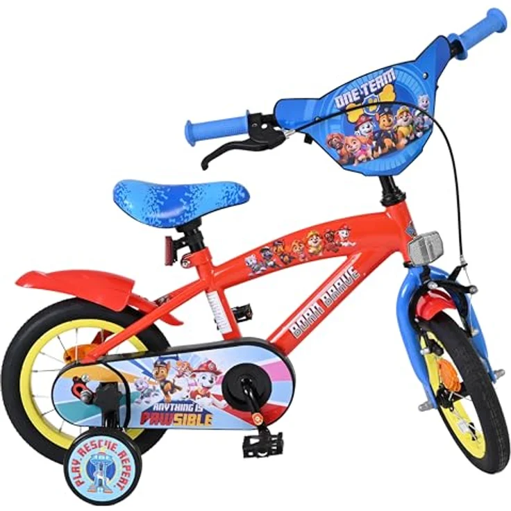 Volare Paw Patrol Kinderfahrrad, 12 Zoll in Rot und Blau, Handbremse, Rücktrittbremse, höhenverstellbar – Bild 1