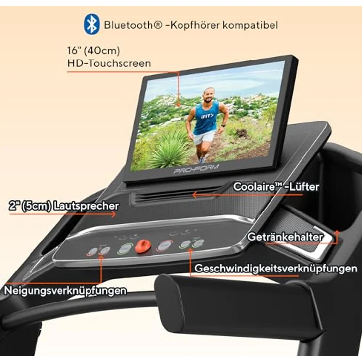 ProForm Carbon Pro 9000 Laufband, faltbar mit 16 Zoll HD-Touchscreen, iFIT-Mitgliedschaft, 0-20 km/h, 0-12% Steigung, ProShox-Dämpfung – Bild 2
