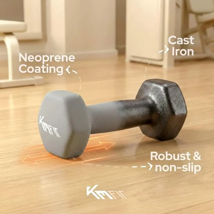 KM-Fit Hantelset 18 kg mit Ständer, Neopren Kurzhanteln 1–5 kg, ergonomischer Griff, rollsicher, robustes Gusseisen, Fitness & Krafttraining für Home Gym – Bild 5