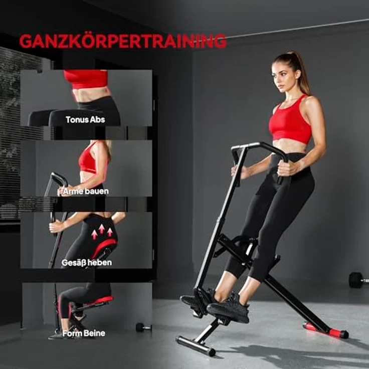 SPORTNOW Total Power Body Crunch Heimtrainer mit verstellbarem Sitz, klappbar und kompakt, 100 kg belastbar, für Brust, Bauch, Gesäß, Beine und Arme, rot – Bild 6