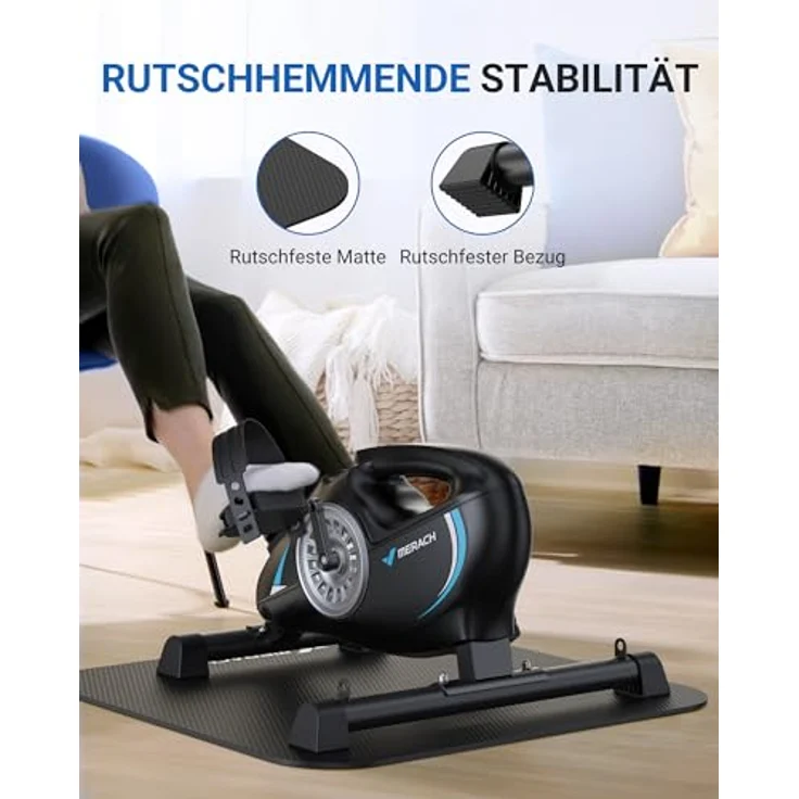 MERACH Pedaltrainer, Mini Heimtrainer Senioren mit 2 Widerstandsbändern und LCD-Monitor, Platzsparend, schwarz – Bild 2