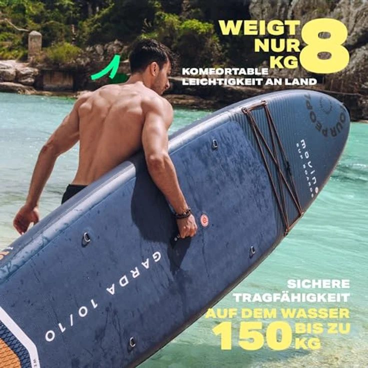 Movino SUP-Board MOVINO GARDA 2in1 Set, Allround mit 150 kg Traglast, 10'10", geschweißte Kanten, rutschfester EVA-Schaum, komplette Ausrüstung inkl. Kajaksitz, Rucksack, Pumpe, Paddel und Reparaturset – Bild 4