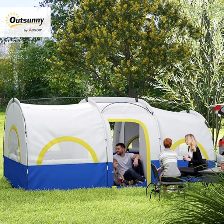 Outsunny Tunnelzelt für 6 Personen, 3-Raum Familienzelt mit UV-Schutz, 3000mm wasserabweisend, inkl. Tragetasche, Blau – Bild 2