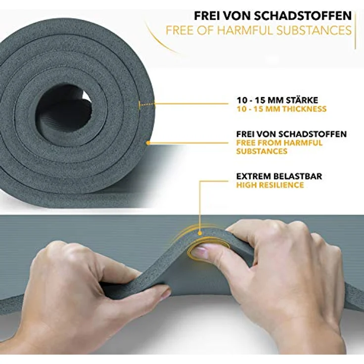 TRESKO Yogamatte Phthalatfrei - Gymnastikmatte rutschfest, Pilatesmatte Fitnessmatte mit Tragegurt, 185 x 60 x 1,0 cm – Bild 3