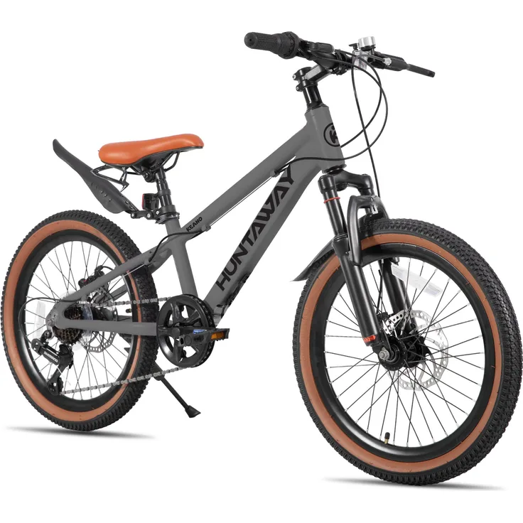 Hiland Joystar HUNTAWAY Kinder-Mountainbike 20 Zoll, leichter Aluminiumrahmen, 7-Gang Drehgriffschaltung, Federgabel, mechanische Scheibenbremsen, Blau