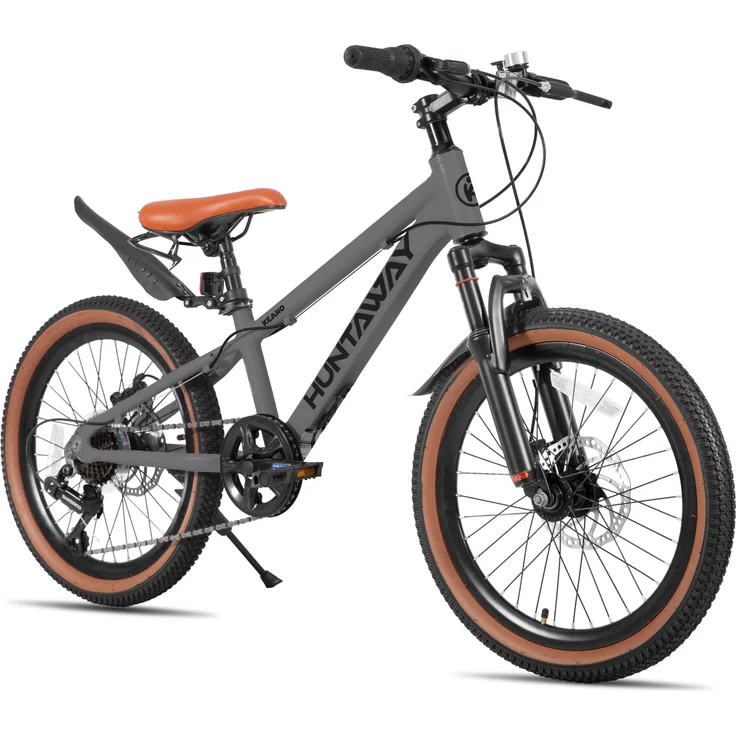 Hiland Joystar HUNTAWAY Kinder-Mountainbike 20 Zoll, leichter Aluminiumrahmen, 7-Gang Drehgriffschaltung, Federgabel, mechanische Scheibenbremsen, Blau