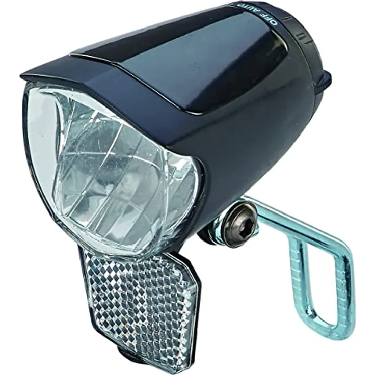 Prophete Fahrradlicht, LED-Scheinwerfer 70 Lux, mit EIN-/Ausschalter, Standlicht und Sensorautomatik, Abnehmbarer Reflektor, Nirosta Halter, für Naben-und Seitendynamo, StVZO zugelassen