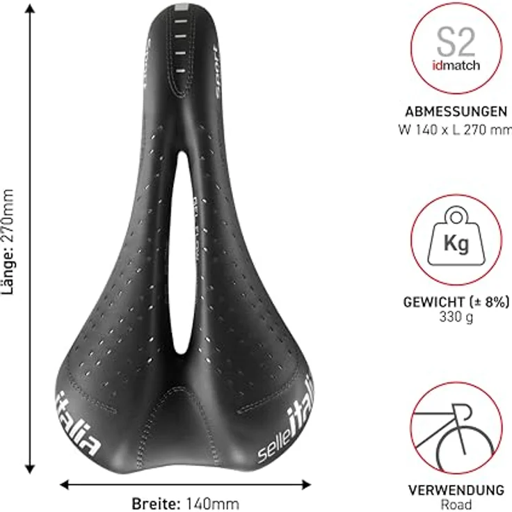 Selle Italia SPORT Gel Flow, Fahrradsattel für Stadt- und Trekkingräder, mit anatomischem Loch, Gelfüllung und FEC-Legierung Schiene, Größe S2, Schwarz – Bild 4