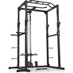 FitEngine Power Rack | Power Cage mit Latzug, Kabelzug, Dip-Station + Klimmzugstange | Variabel einstellbare Spotter für Langhantel