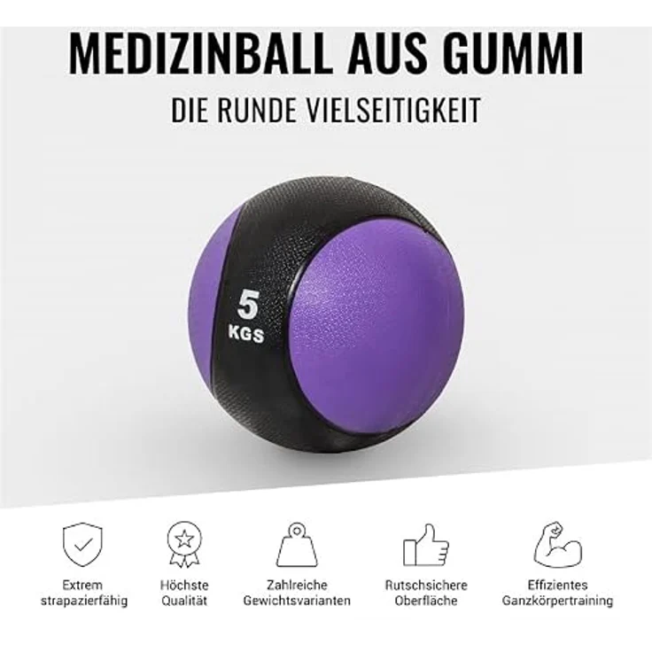 GORILLA SPORTS® Medizinball - Einzeln/Set, 1kg, 2kg, 3kg, 4kg, 5kg, 6kg, 7kg, 8kg, 9kg, 10kg Gewichte, mit griffiger Oberfläche, aus Gummi, Farbwahl - Slam Ball, Gewichtsball, Trainingsball, Slamball – Bild 3
