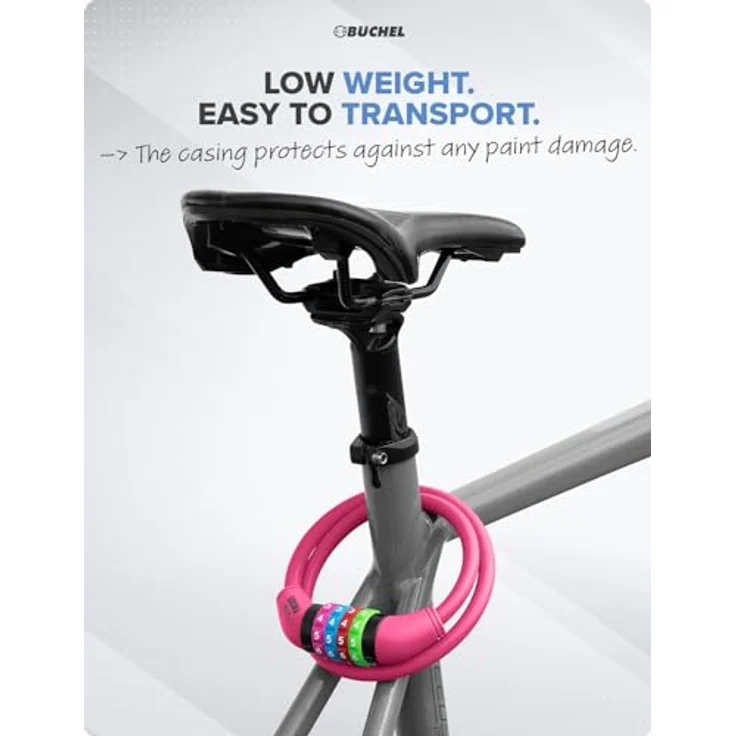 Büchel Sekura Fahrradschloss Kinder, Zahlenkombinationsschloss in Pink, 4-stellig, 65cm Länge – Bild 5