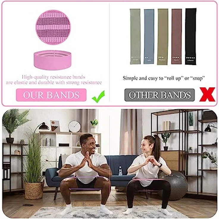 PLEASION Widerstandsbänder 5er Set, rutschfeste Stoffbänder für Krafttraining und Muskelaufbau, Gymnastikbänder für Yoga und Pilates – Bild 5