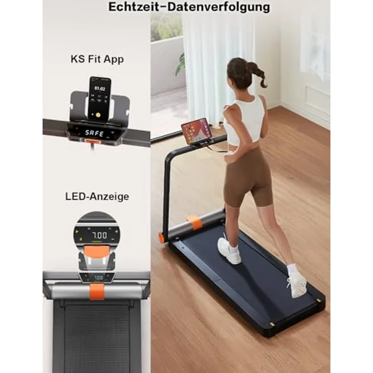 Walkingpad MC11 Laufband Klappbar für Zuhause, Große Lauffläche, Leises Walking Pad bis 12 km/h, Tragbar mit LED-Anzeige, APP und Tablet Ständer, Schwarz – Bild 5