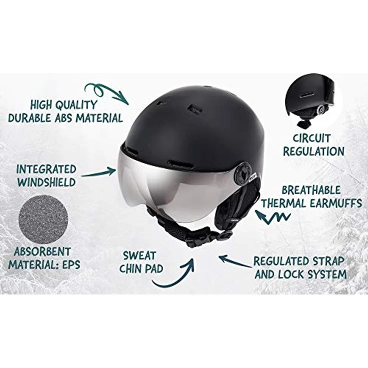 meteor Skihelm Kinder Snowboard Helm für Mädchen und Jungen, verstellbar mit ABS-Schale, atmungsaktive Ohrenschützer und integrierte Windschutzscheibe – Bild 2