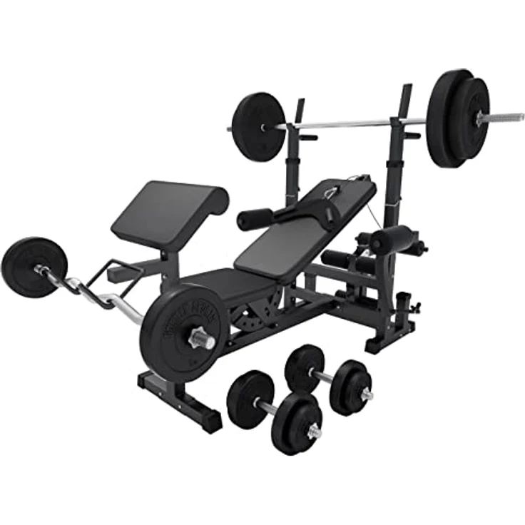 GORILLA SPORTS Kraftstation inkl. Hantelset 100kg, Latzug, Weiß/Schwarz - Multifunktion Hantelbank – Bild 2