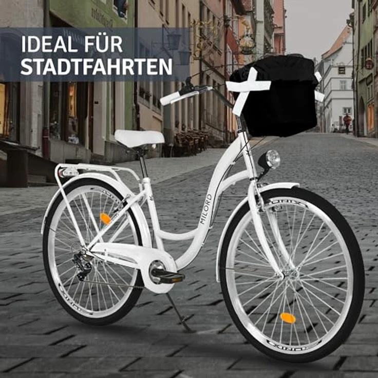 Milordbikes City-Fahrrad, Weiß, 46 cm mit Aluminiumfelgen und leicht rollenden City-Reifen – Bild 6