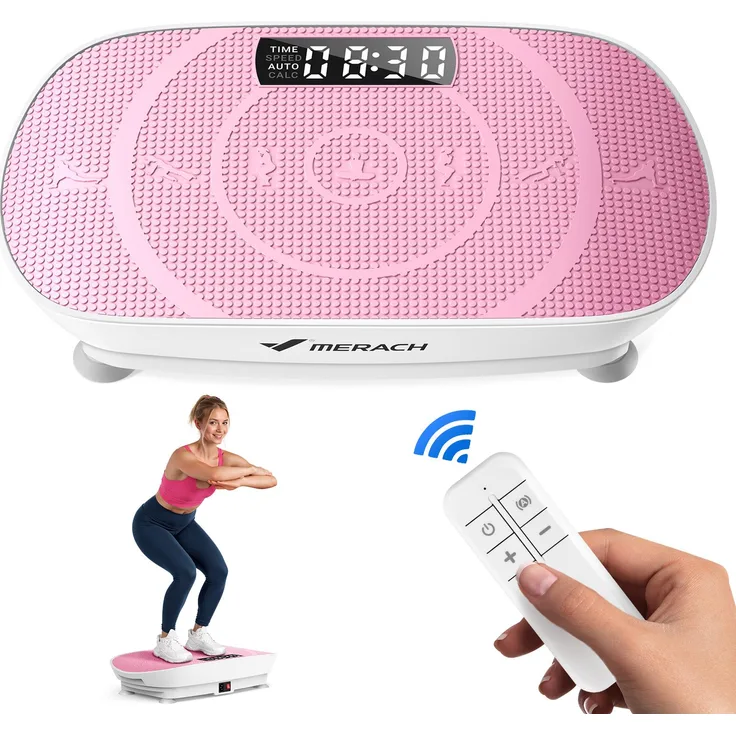 Merach Mini-Vibrationsplatte, 100W mit LED-Display, 10 Intensitätsstufen, für bis zu 136 kg, inklusive Fernbedienung