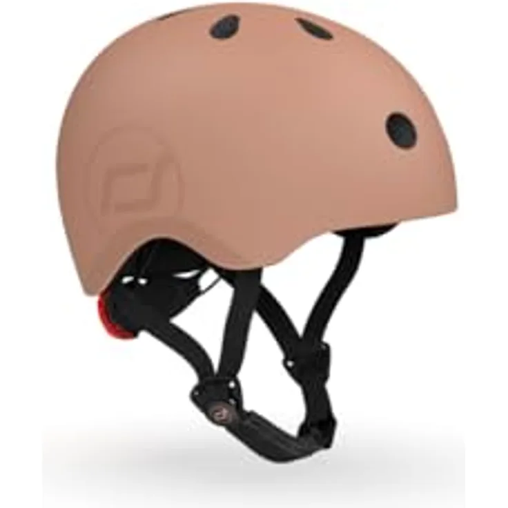 Scoot & Ride S - M Size Kinderfahrradhelm mit Design und LED Licht, Mocha