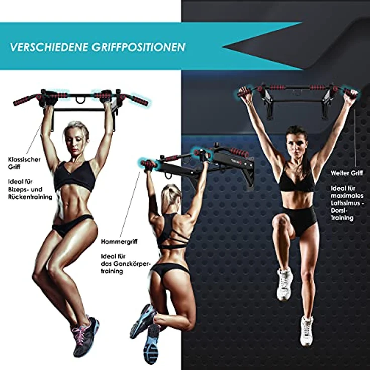 KESSER® 4in1 Klimmzugstange zur Wandmontage rutschfesten Griffen zusätzliche Funktion für Seile Ringe und Boxsäcke mit verschiedenen Griffpositionen | sicher & stabil | Pull Up Bar für zuhause, Rot – Bild 3