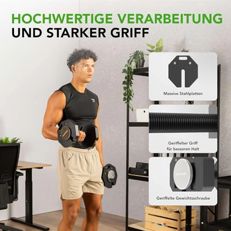 Tunturi Rapid Verstellbare Hantel, Einzelsatz 20 kg, verstellbar von 4 bis 20 kg, 9 Hanteln in einem, inkl. Trainings-App – Bild 2